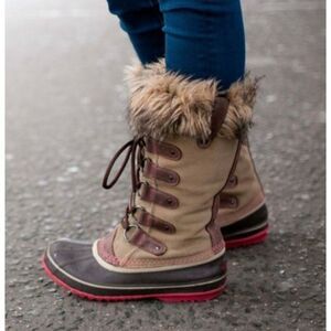 Sorel Joan of Arc Waterproof tan and pink tall winter boots size 6